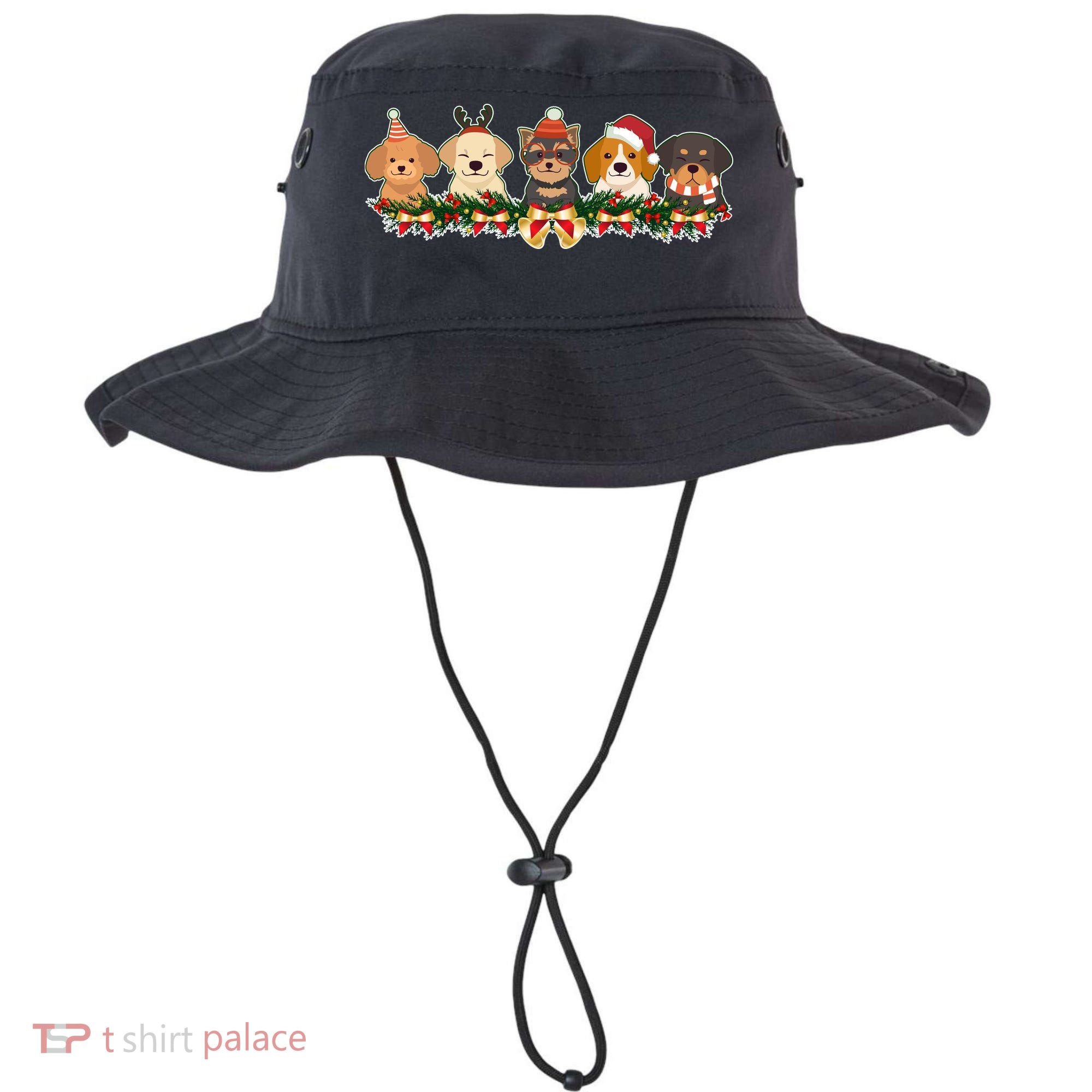 Cute Christmas Dogs Puppies Holly Garland  Bucket Hat