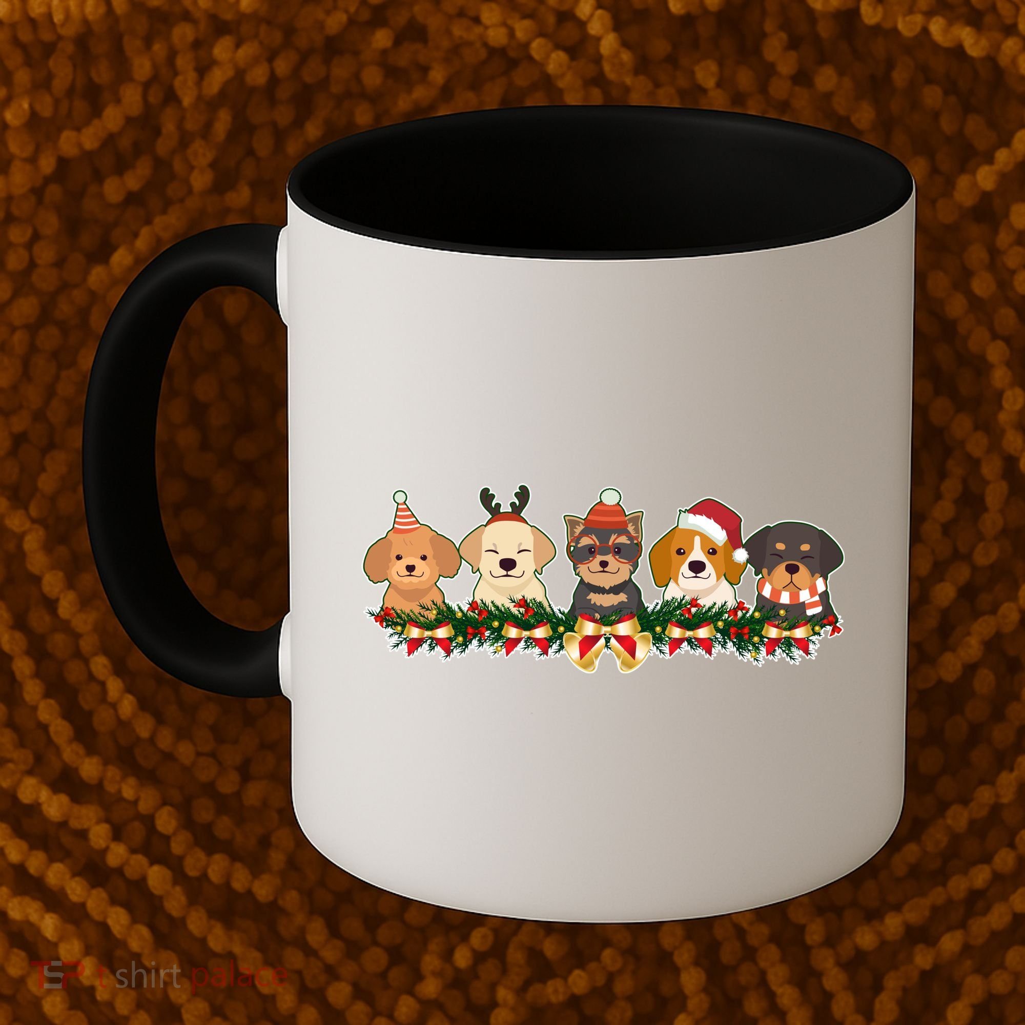 Cute Christmas Dogs Puppies Holly Garland  Coffee Mug