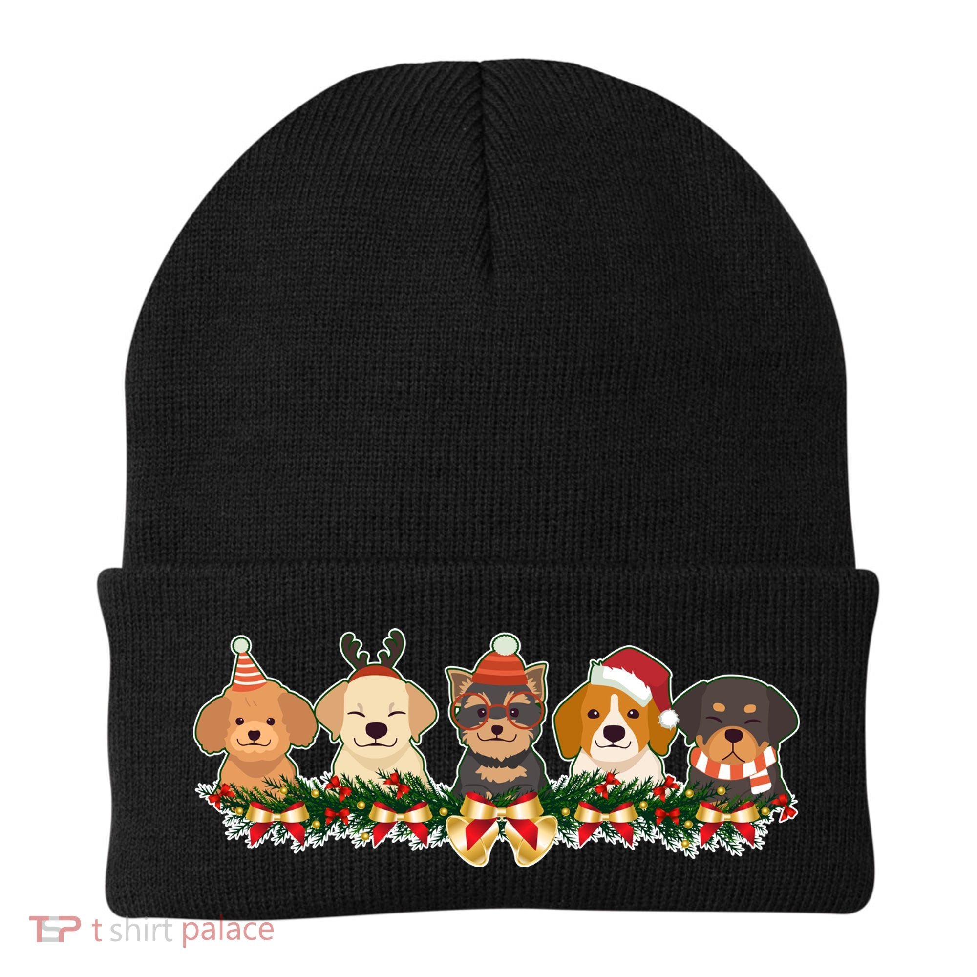 Cute Christmas Dogs Puppies Holly Garland  Beanie