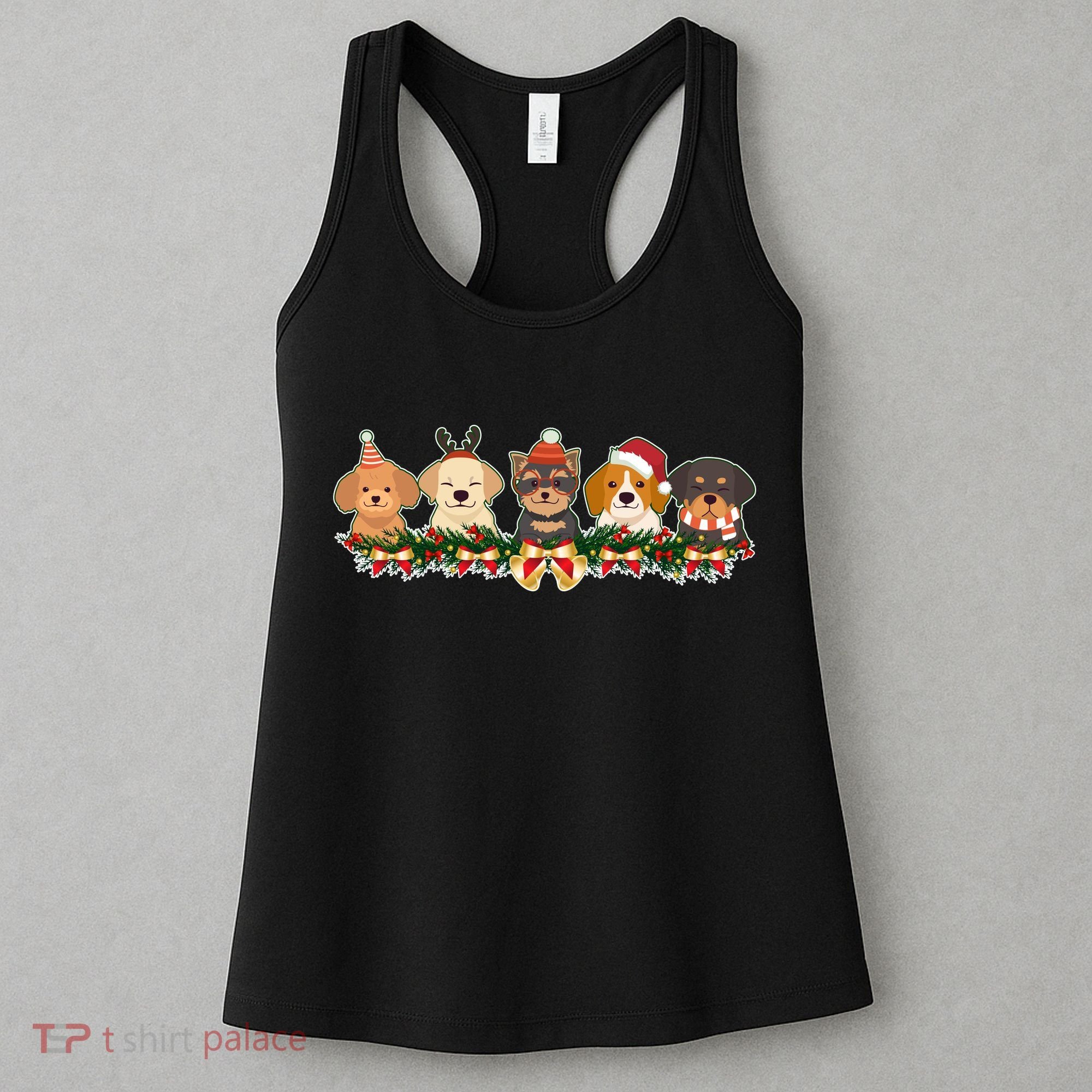 Cute Christmas Dogs Puppies Holly Garland  Women's Tank Top