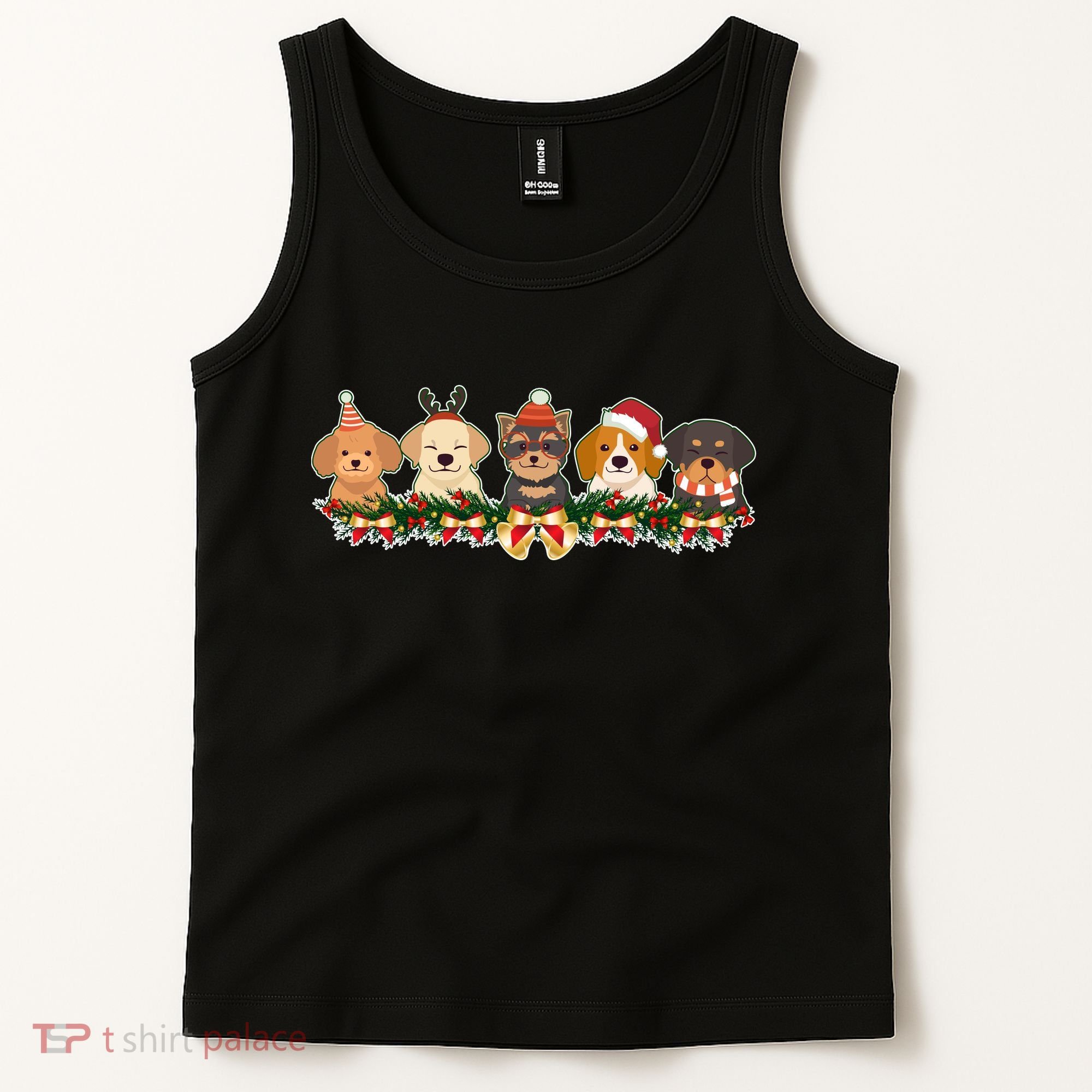 Cute Christmas Dogs Puppies Holly Garland  Tank Top