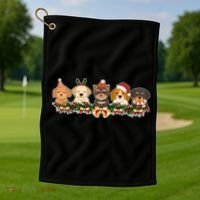 Cute Christmas Dogs Puppies Holly Garland  Golf Towel thumb 1