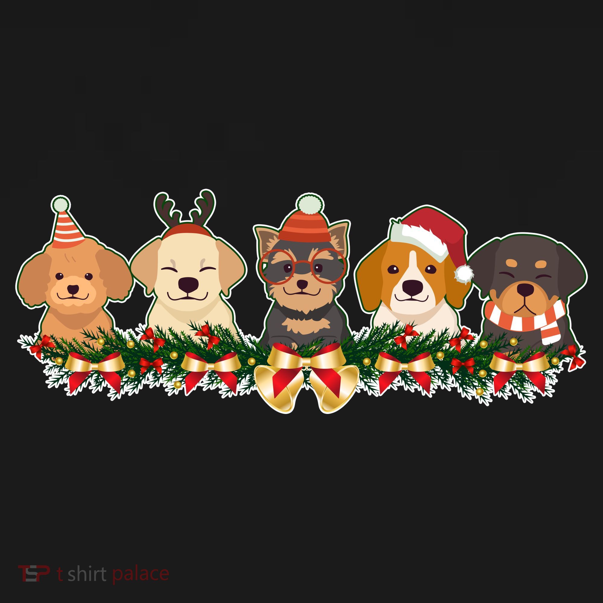 Cute Christmas Dogs Puppies Holly Garland  Women's T-Shirt