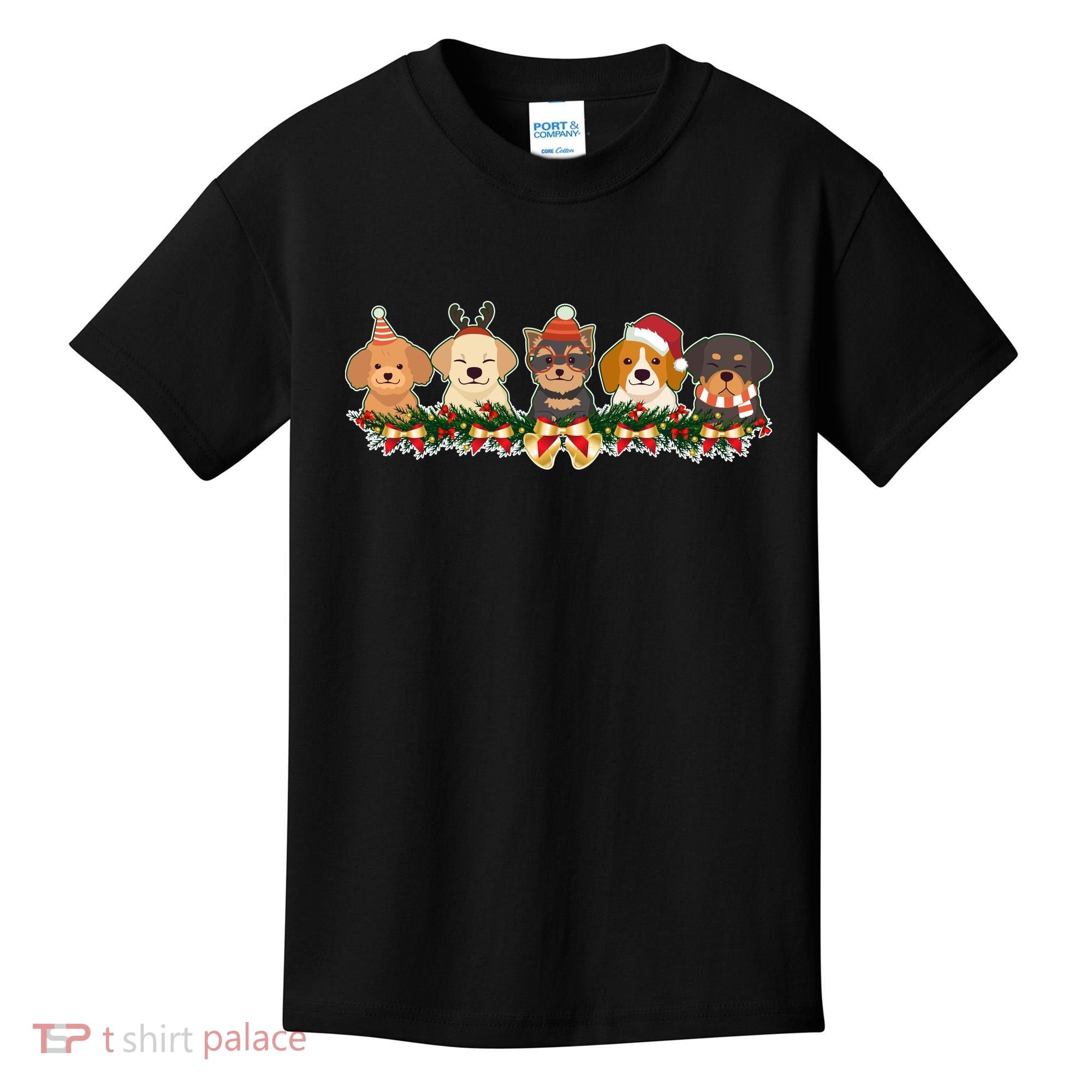 Cute Christmas Dogs Puppies Holly Garland  Kids T-Shirt
