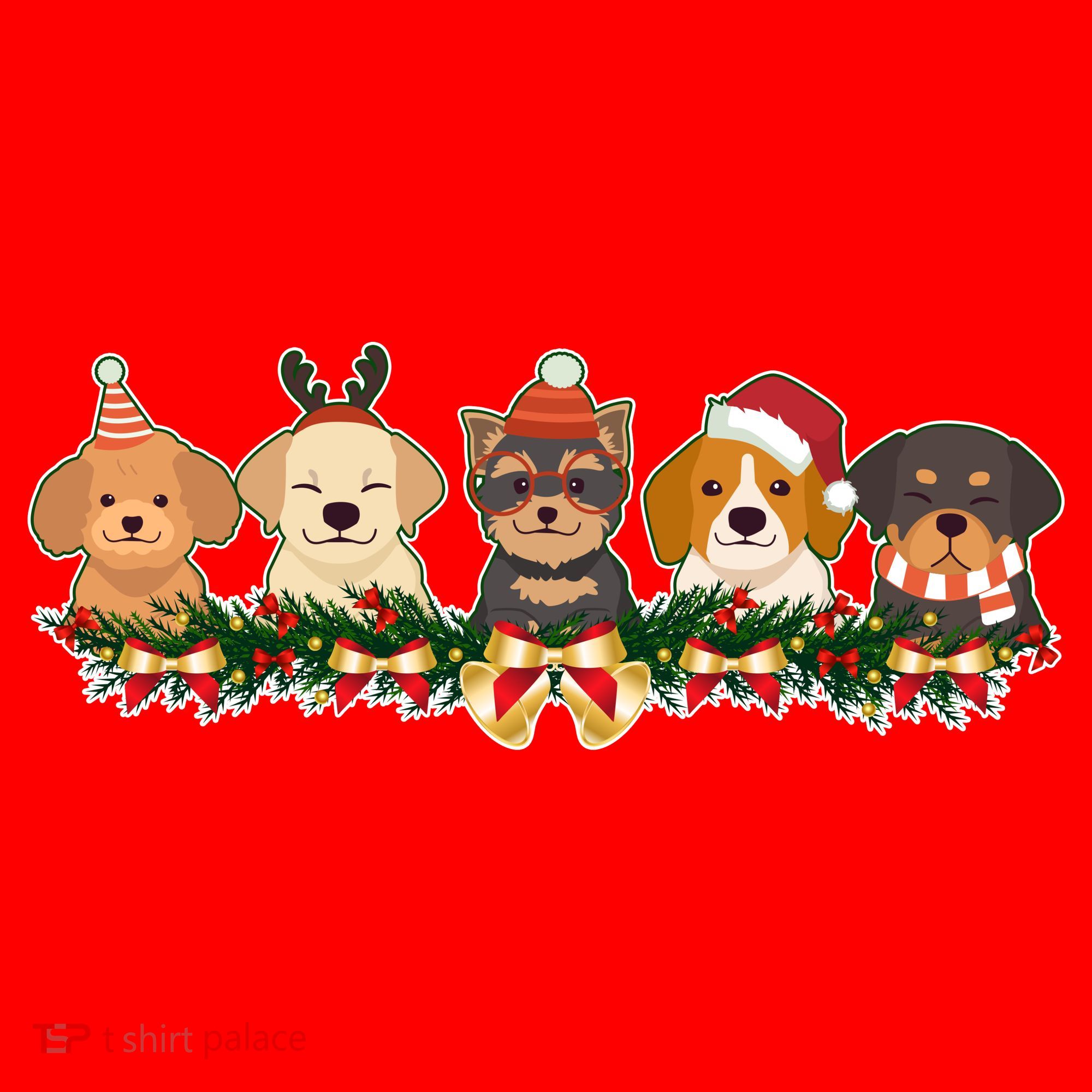 Cute Christmas Dogs Puppies Holly Garland  Santa Hat