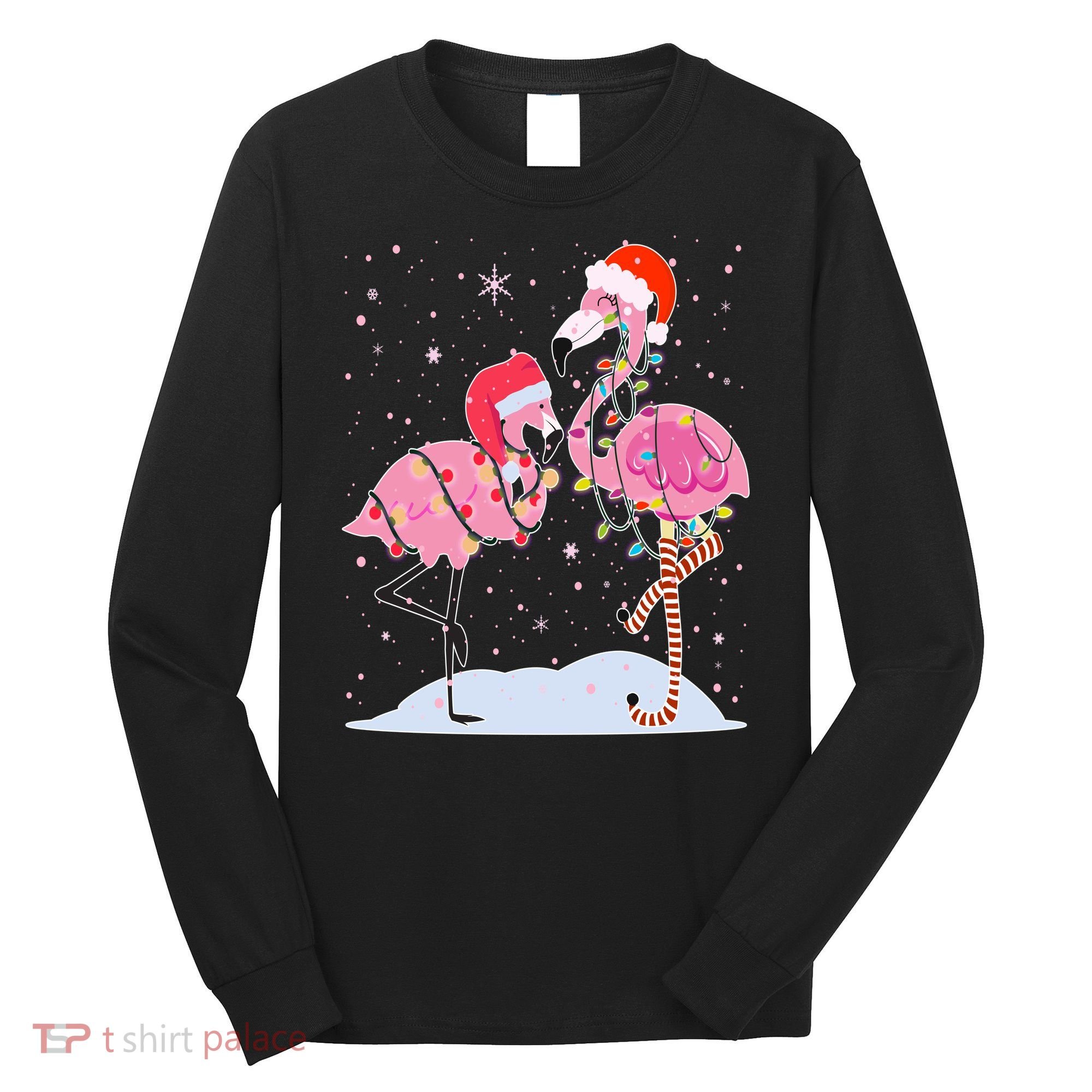 Cute Christmas Festive Flamingos Long Sleeve Shirt