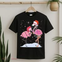 Cute Christmas Festive Flamingos T-Shirt thumb 2