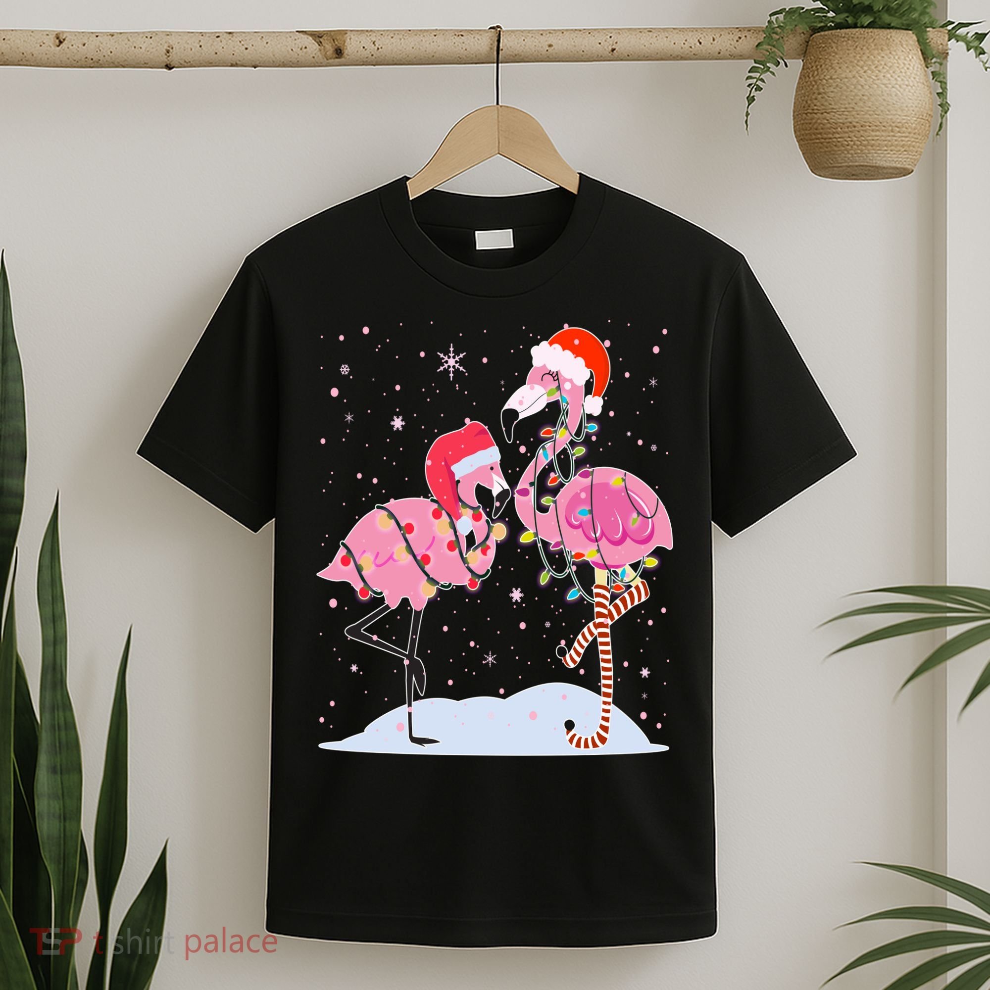 Cute Christmas Festive Flamingos T-Shirt