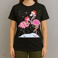 Cute Christmas Festive Flamingos T-Shirt thumb 4