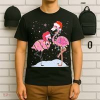 Cute Christmas Festive Flamingos T-Shirt thumb 6