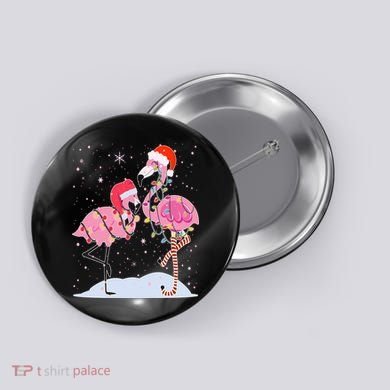 Cute Christmas Festive Flamingos Button