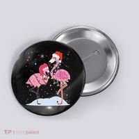 Cute Christmas Festive Flamingos Button thumb 0