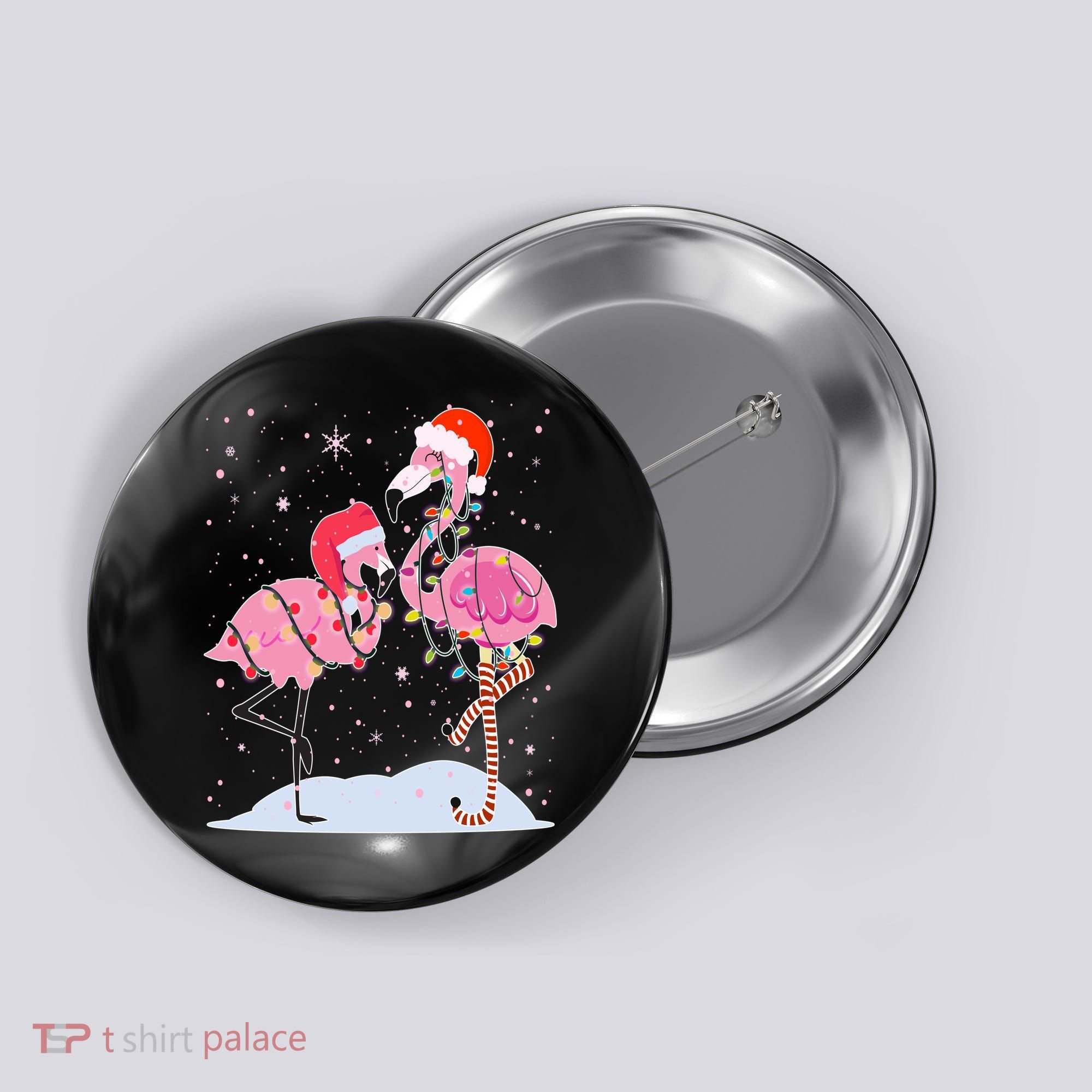 Cute Christmas Festive Flamingos Button