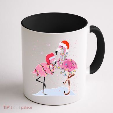 Cute Christmas Festive Flamingos Coffee Mug back