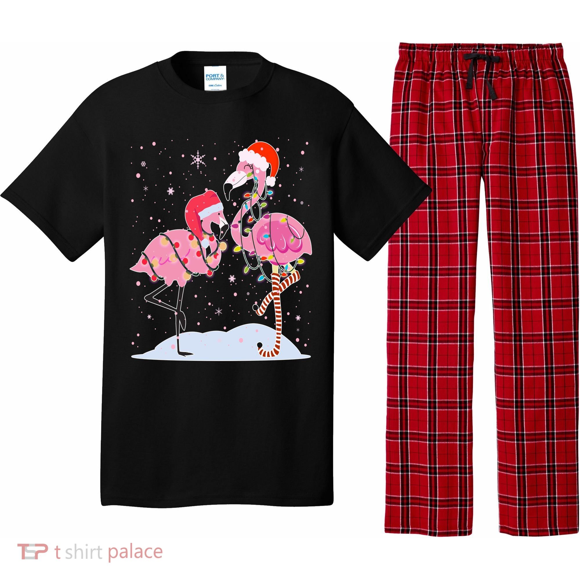 Cute Christmas Festive Flamingos Pajama Set