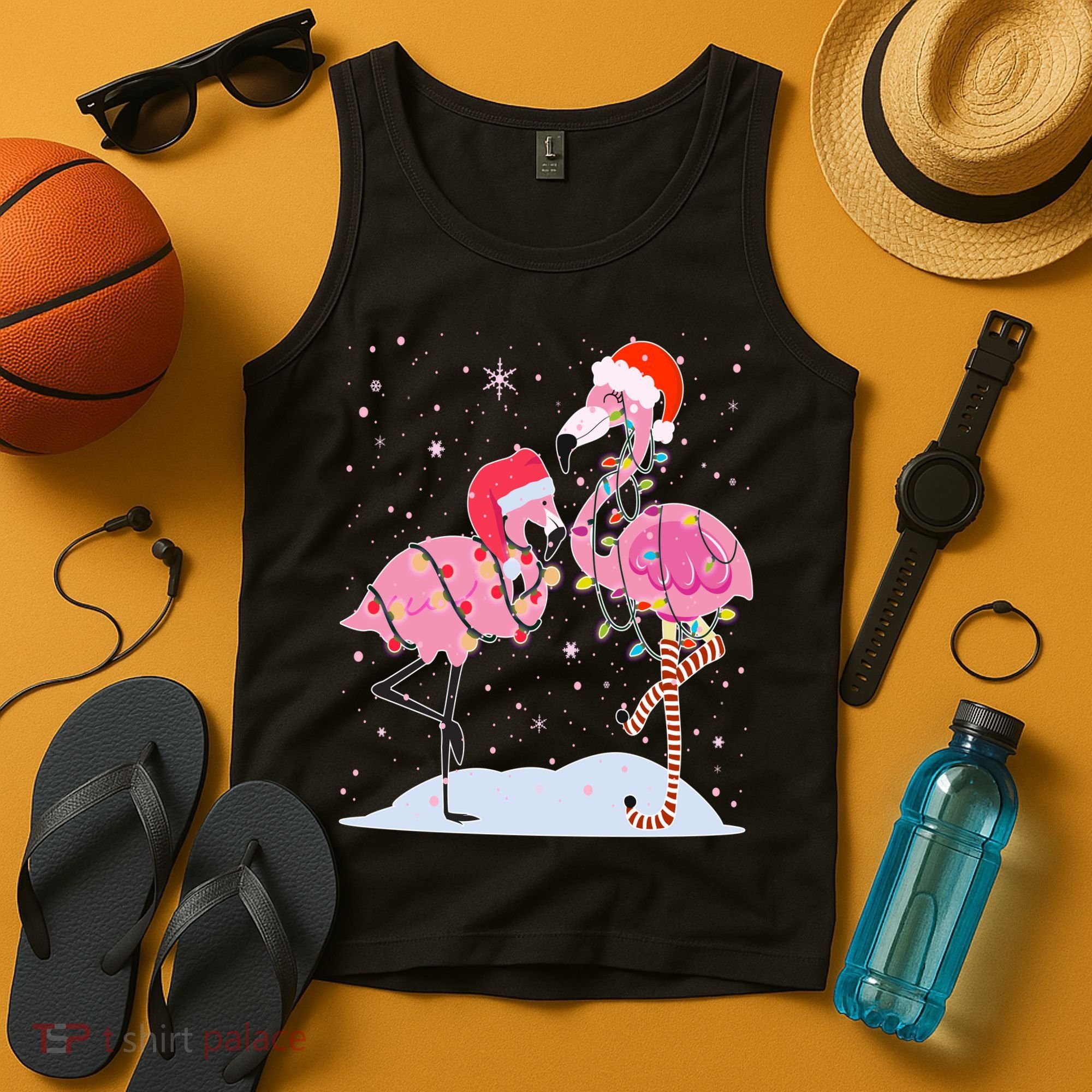 Cute Christmas Festive Flamingos Tank Top