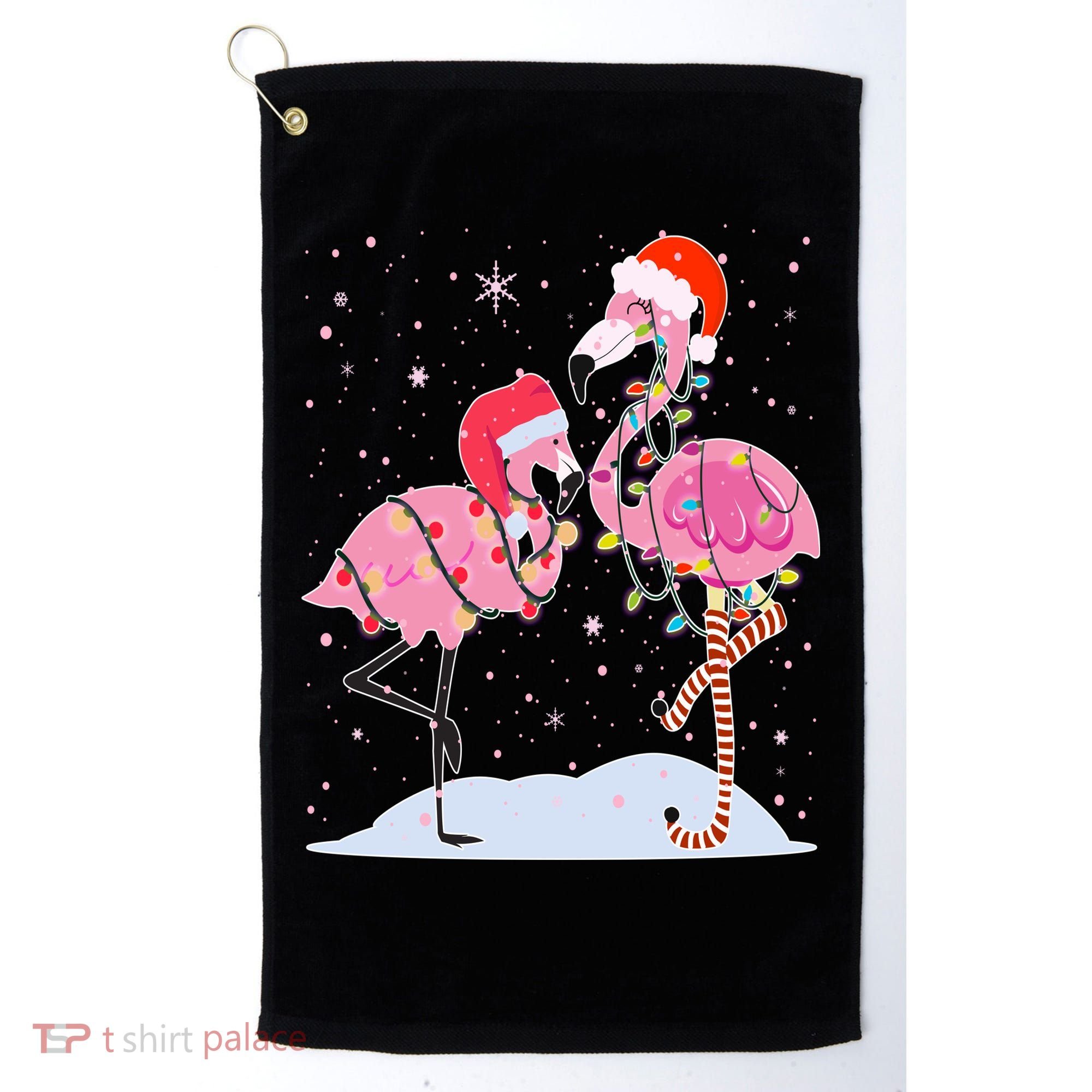 Cute Christmas Festive Flamingos Golf Towel