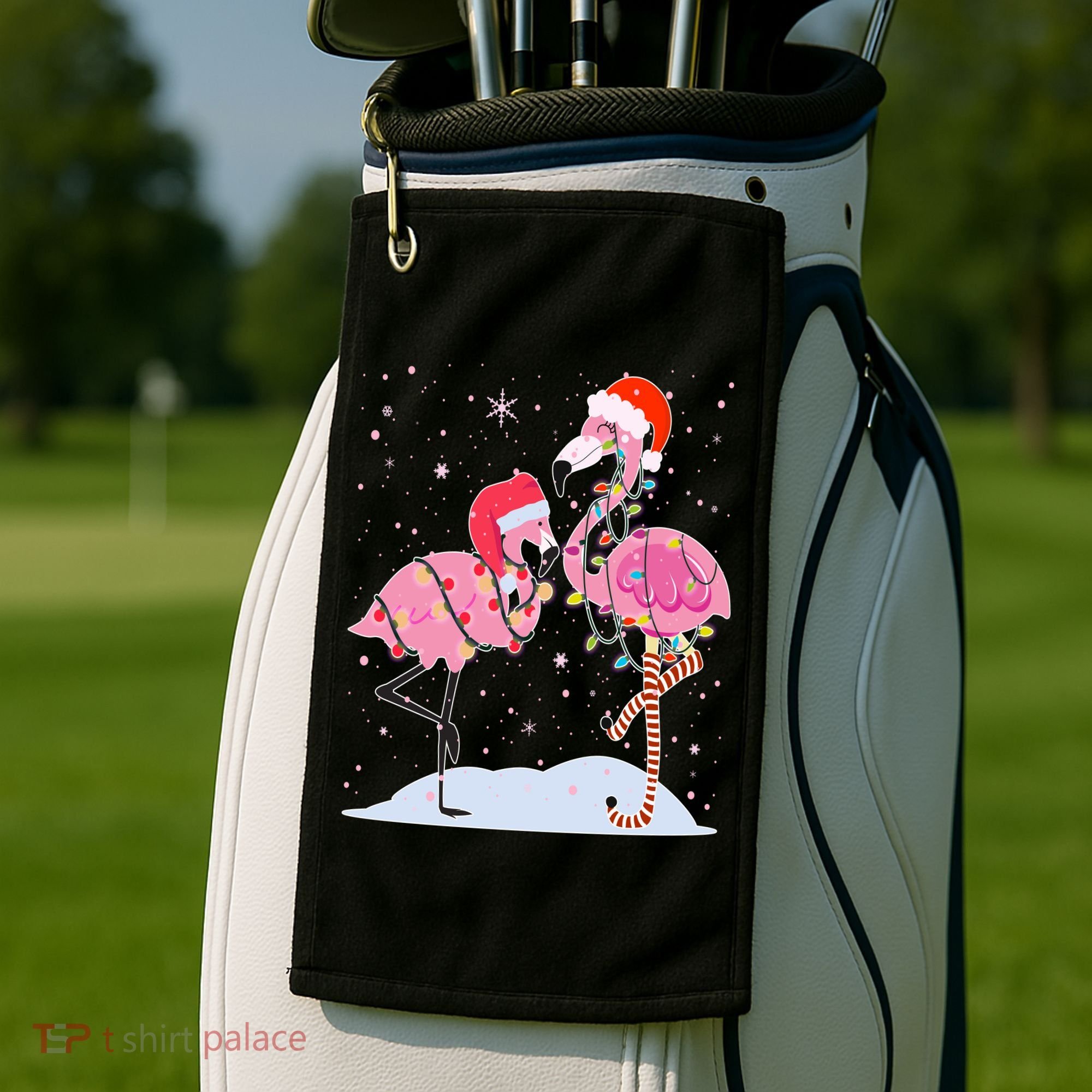 Cute Christmas Festive Flamingos Golf Towel
