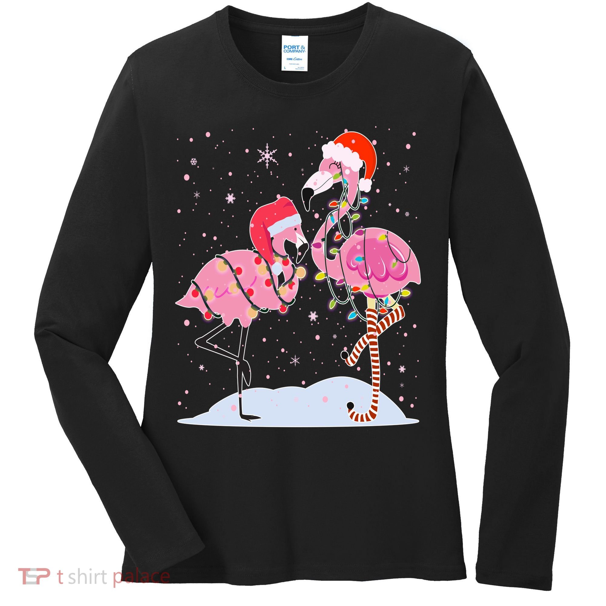 Cute Christmas Festive Flamingos Women's Long Sleeve Shirt
