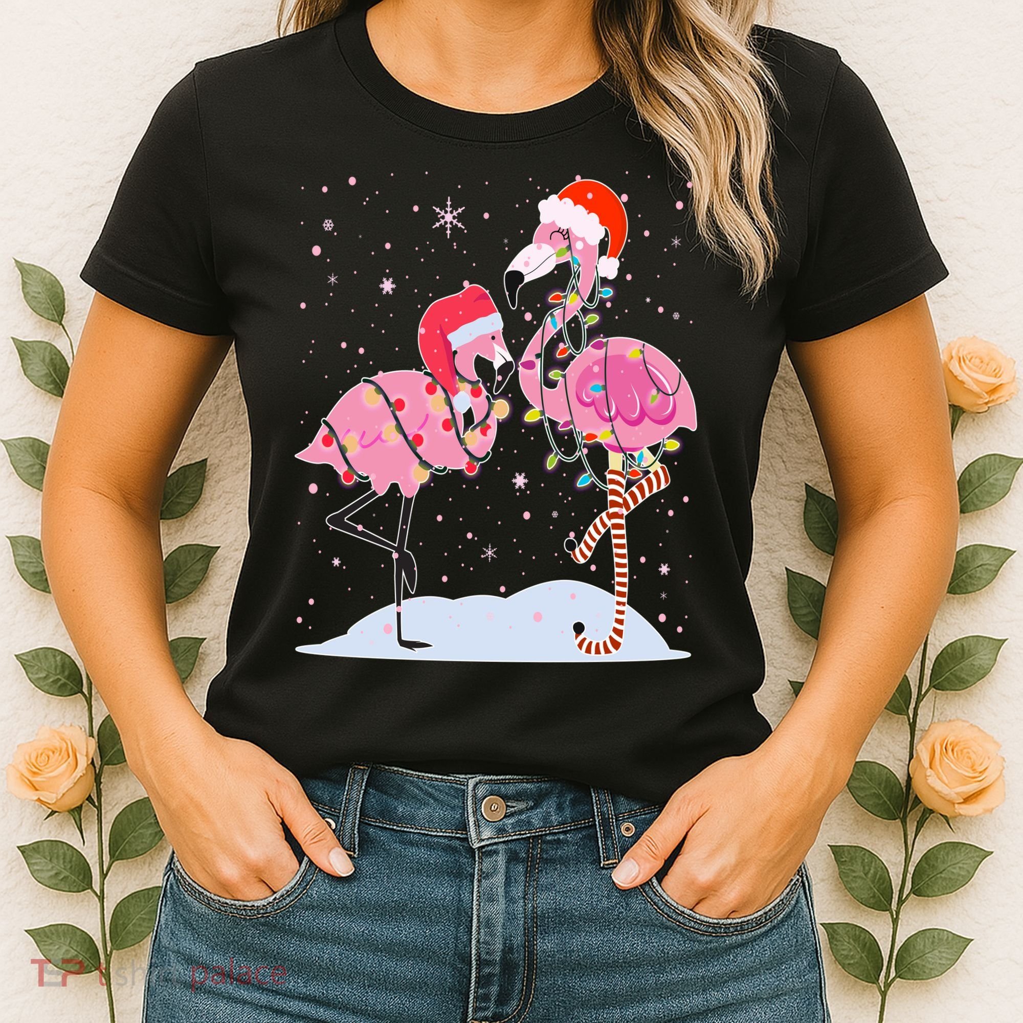 Cute Christmas Festive Flamingos Women's T-Shirt