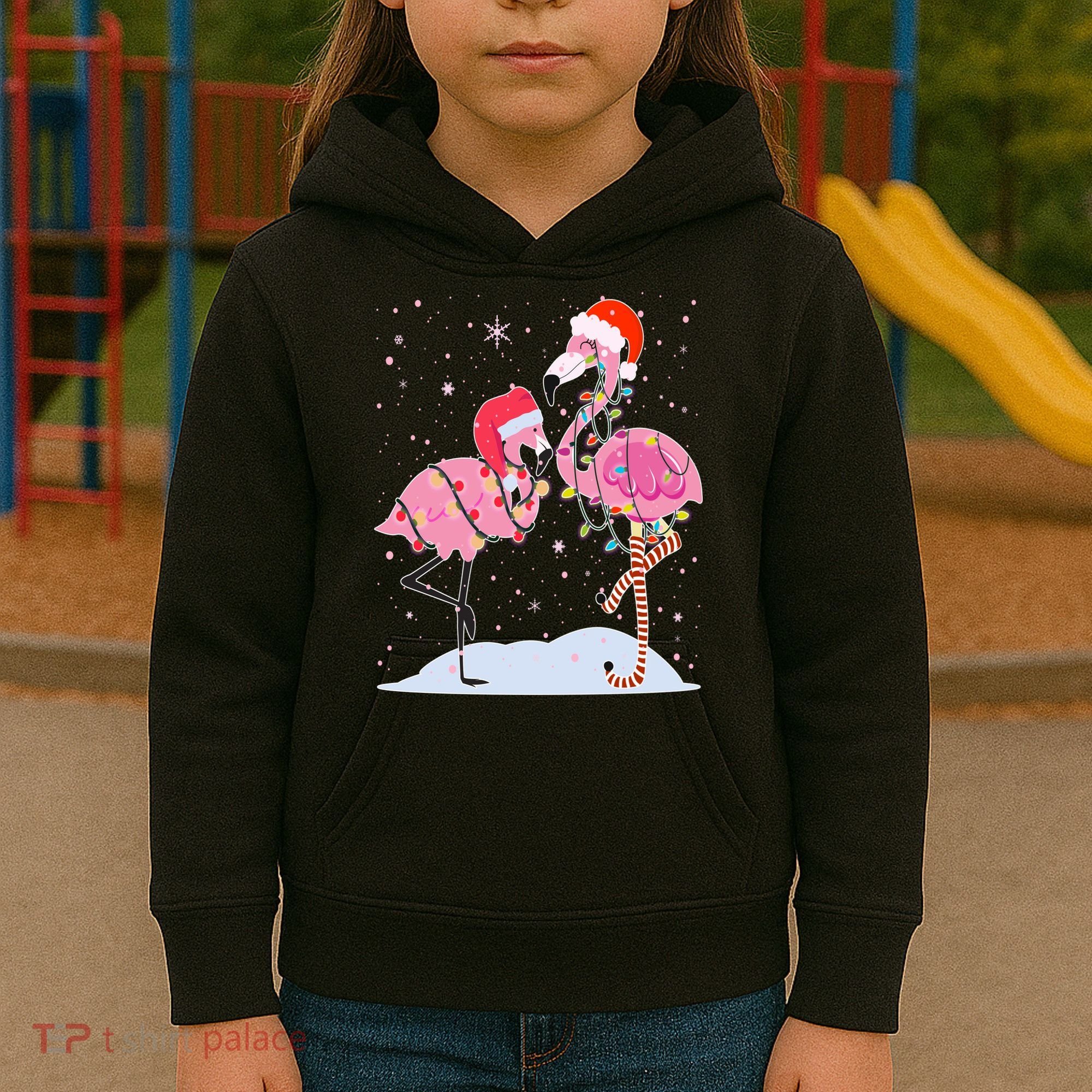 Cute Christmas Festive Flamingos Kids Hoodie