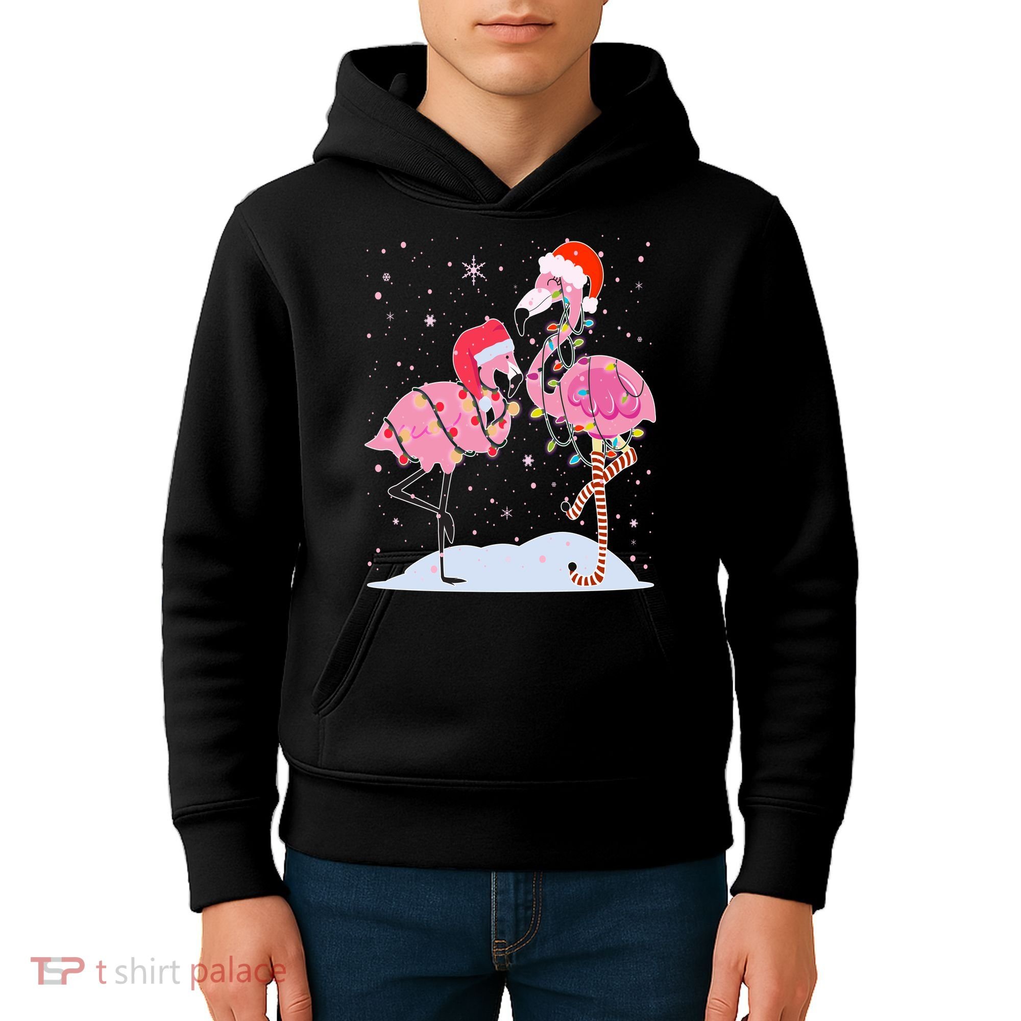 Cute Christmas Festive Flamingos Kids Hoodie