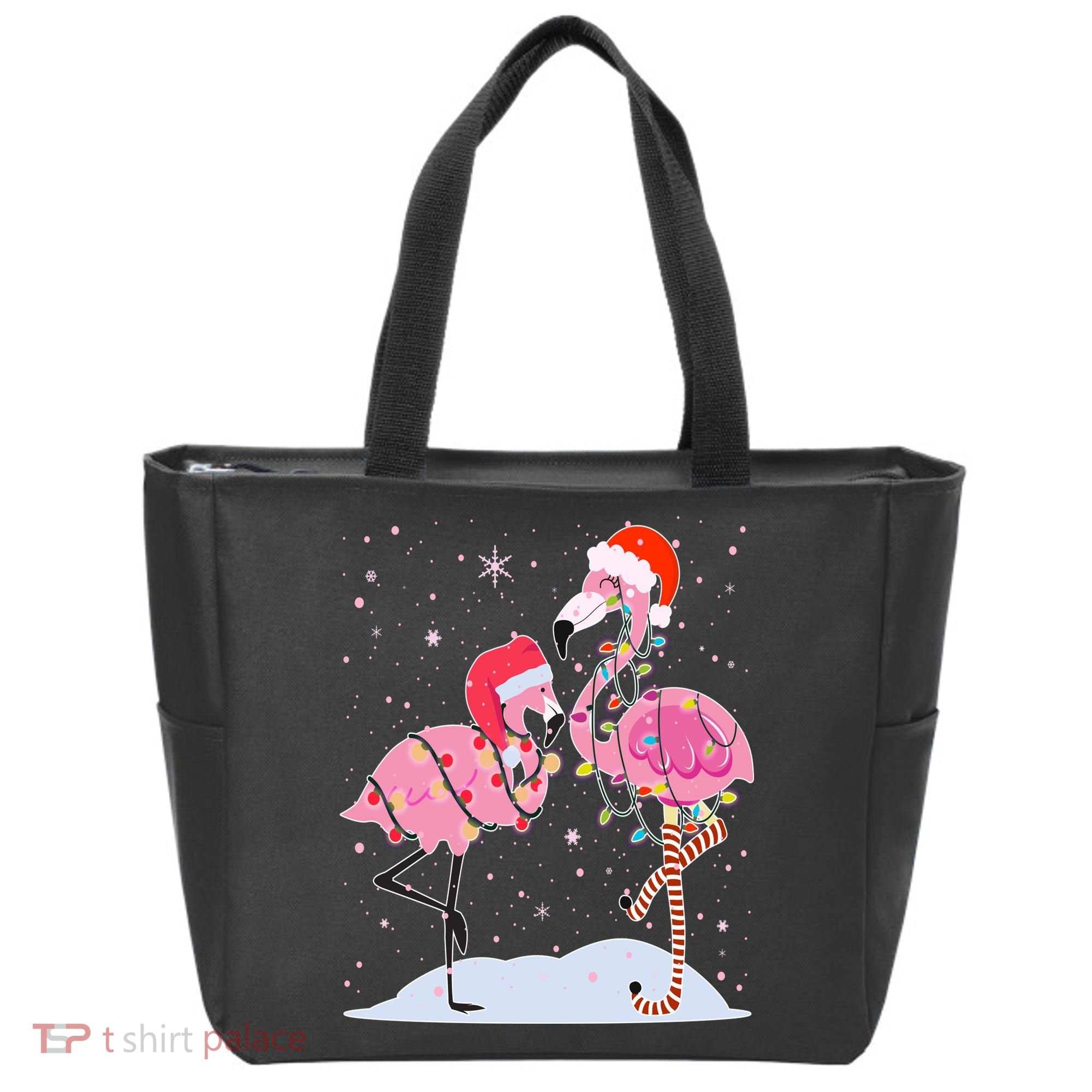 Cute Christmas Festive Flamingos Tote Bag
