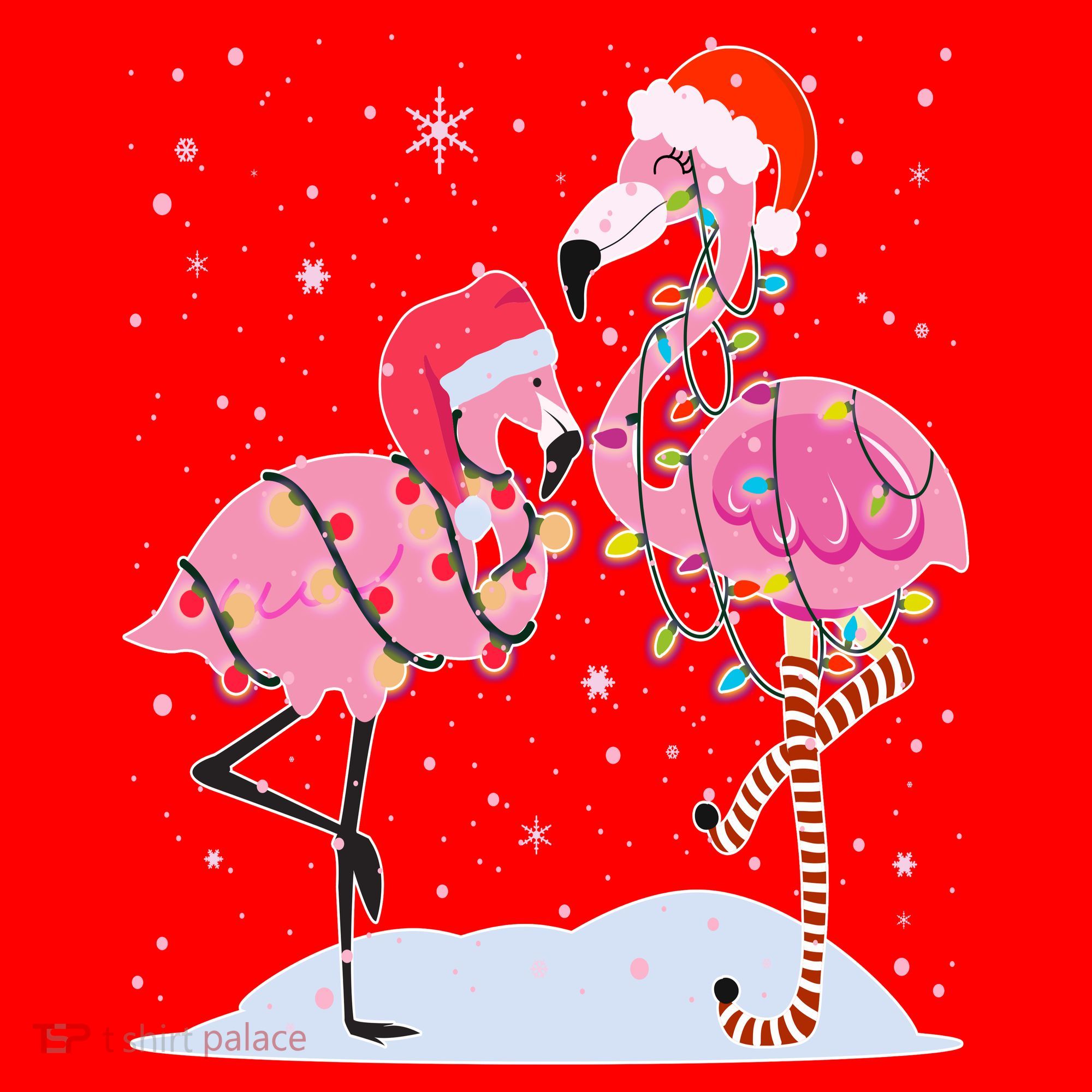 Cute Christmas Festive Flamingos Santa Hat