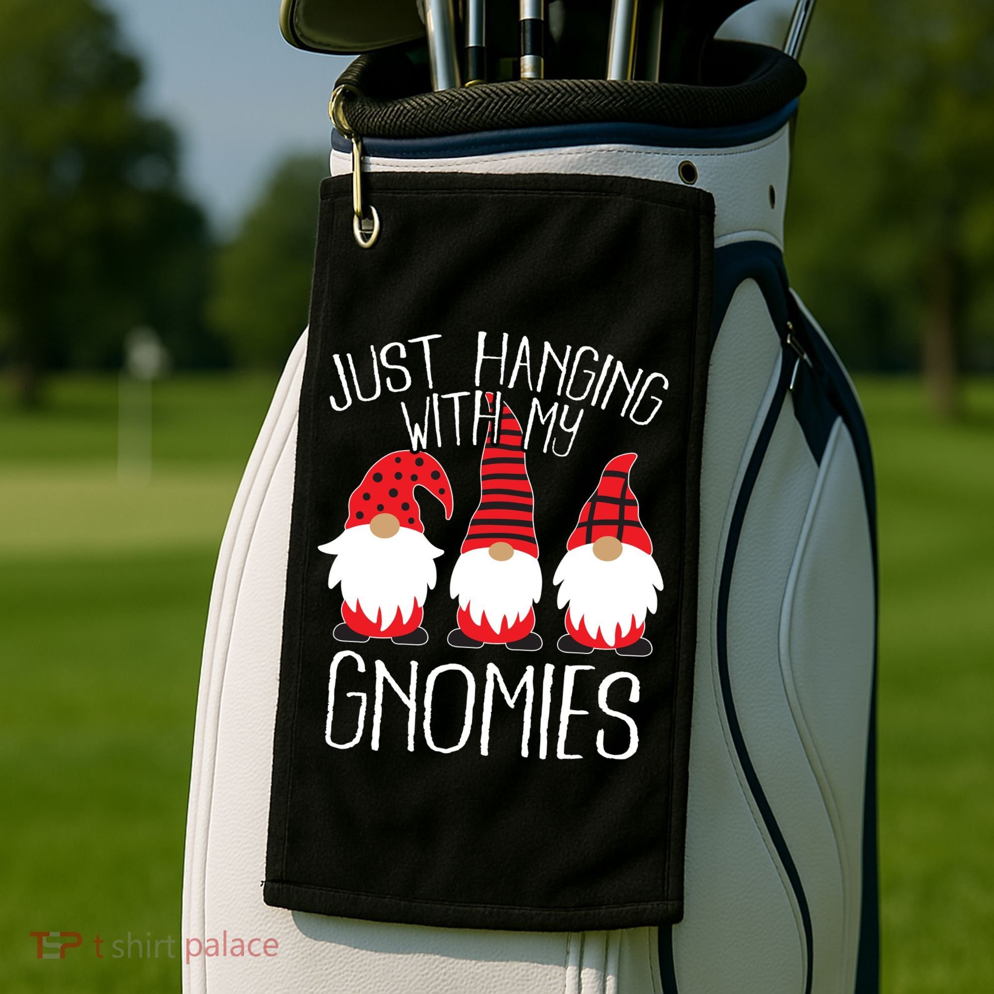 Cute Christmas Just Hanging With My Gnomies Golf Towel