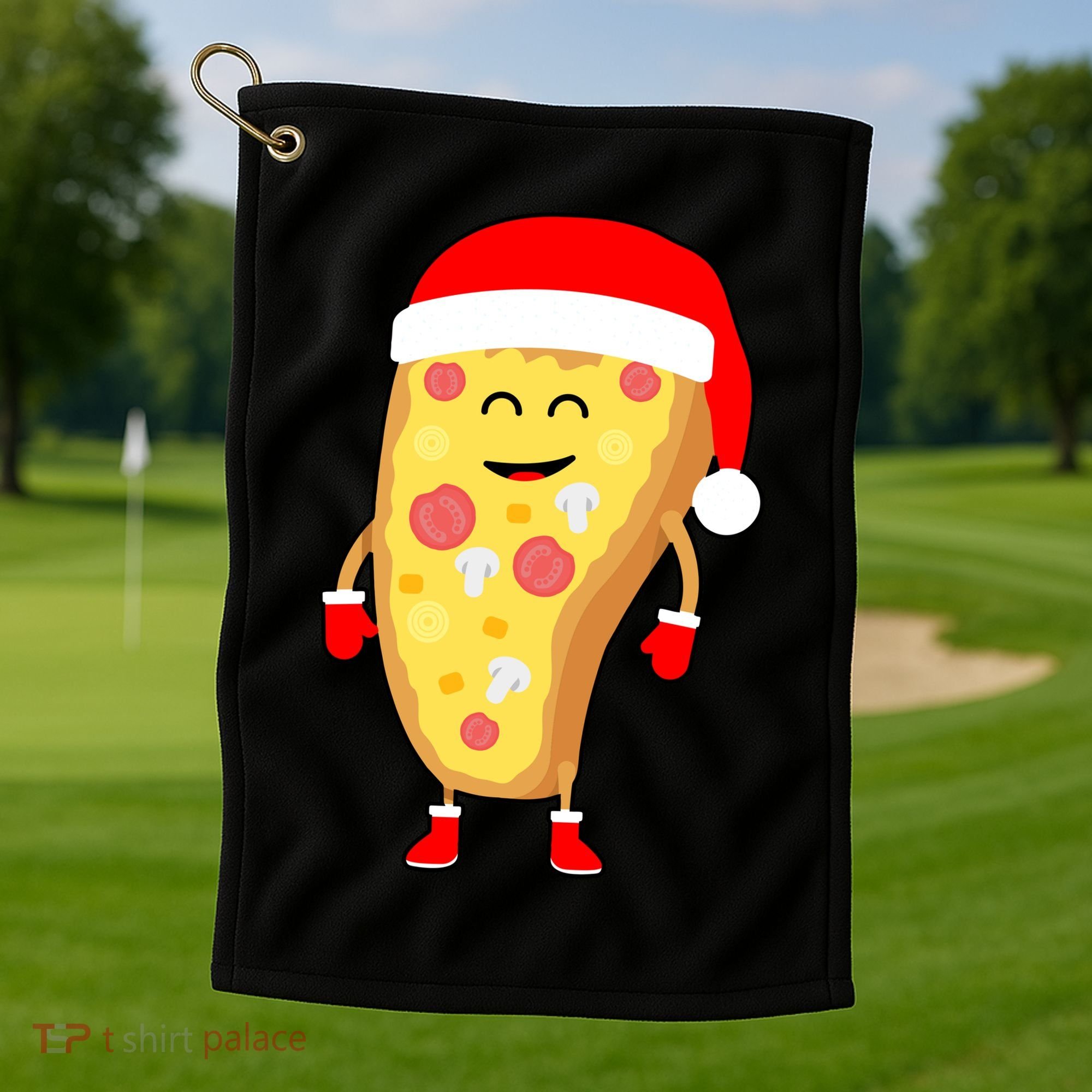 Cute Christmas Pizza Guy Golf Towel