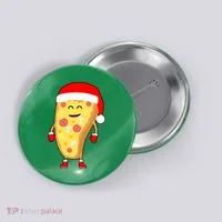 Cute Christmas Pizza Guy Button thumb 0