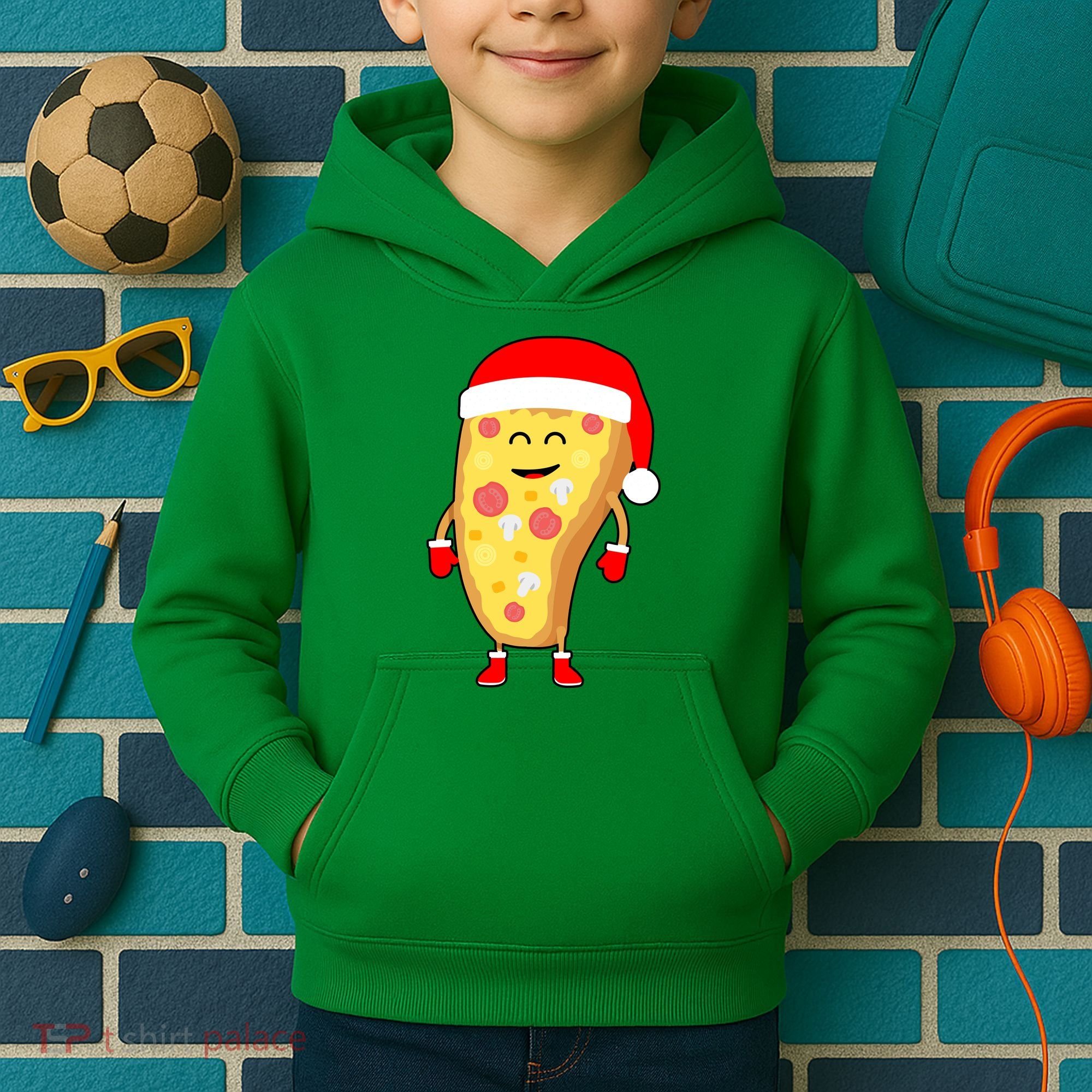 Cute Christmas Pizza Guy Kids Hoodie