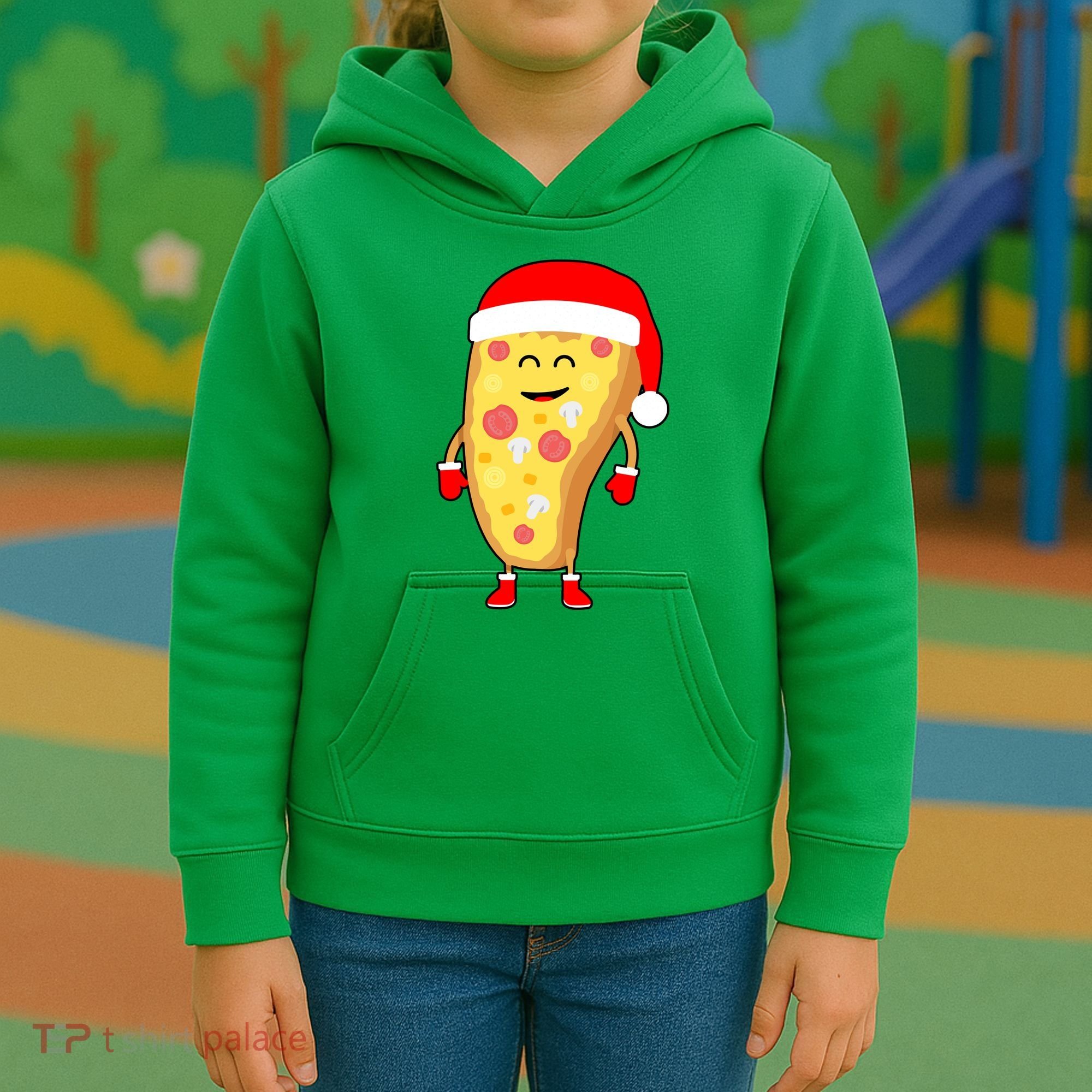 Cute Christmas Pizza Guy Kids Hoodie