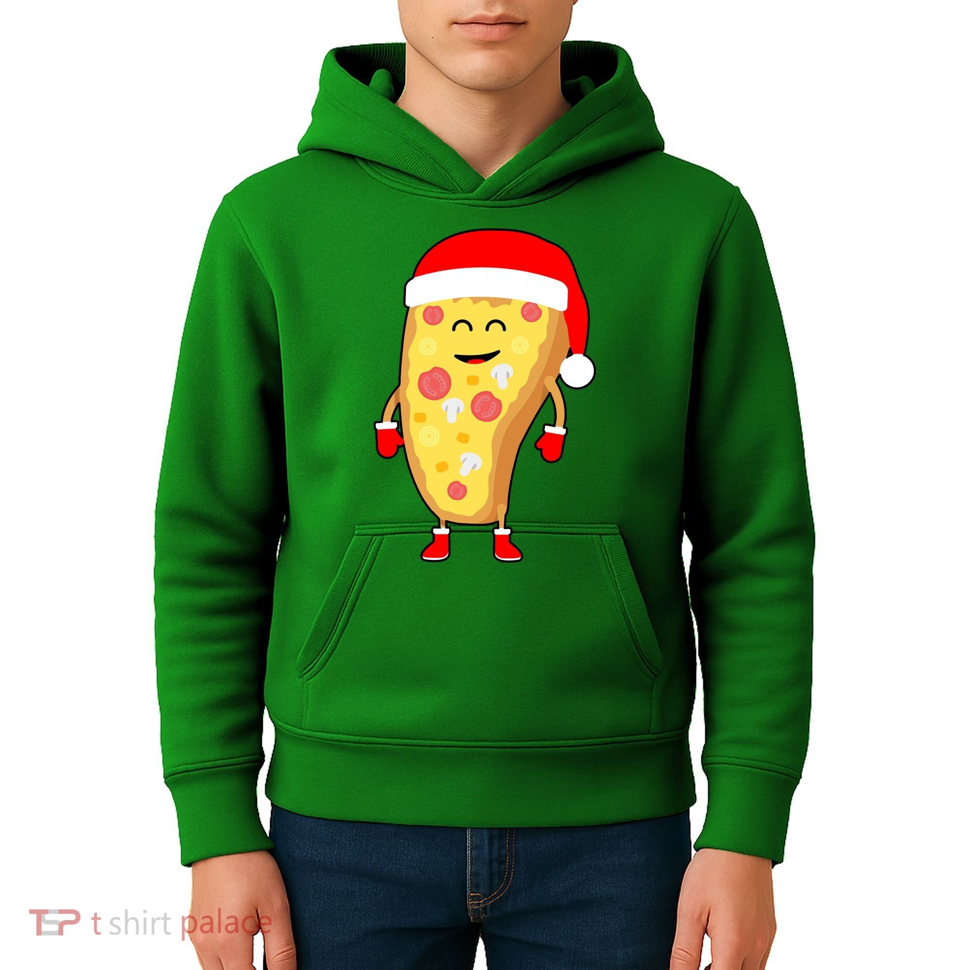 Cute Christmas Pizza Guy Kids Hoodie