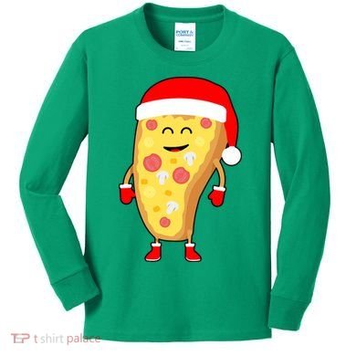 Cute Christmas Pizza Guy Kids Long Sleeve Shirt