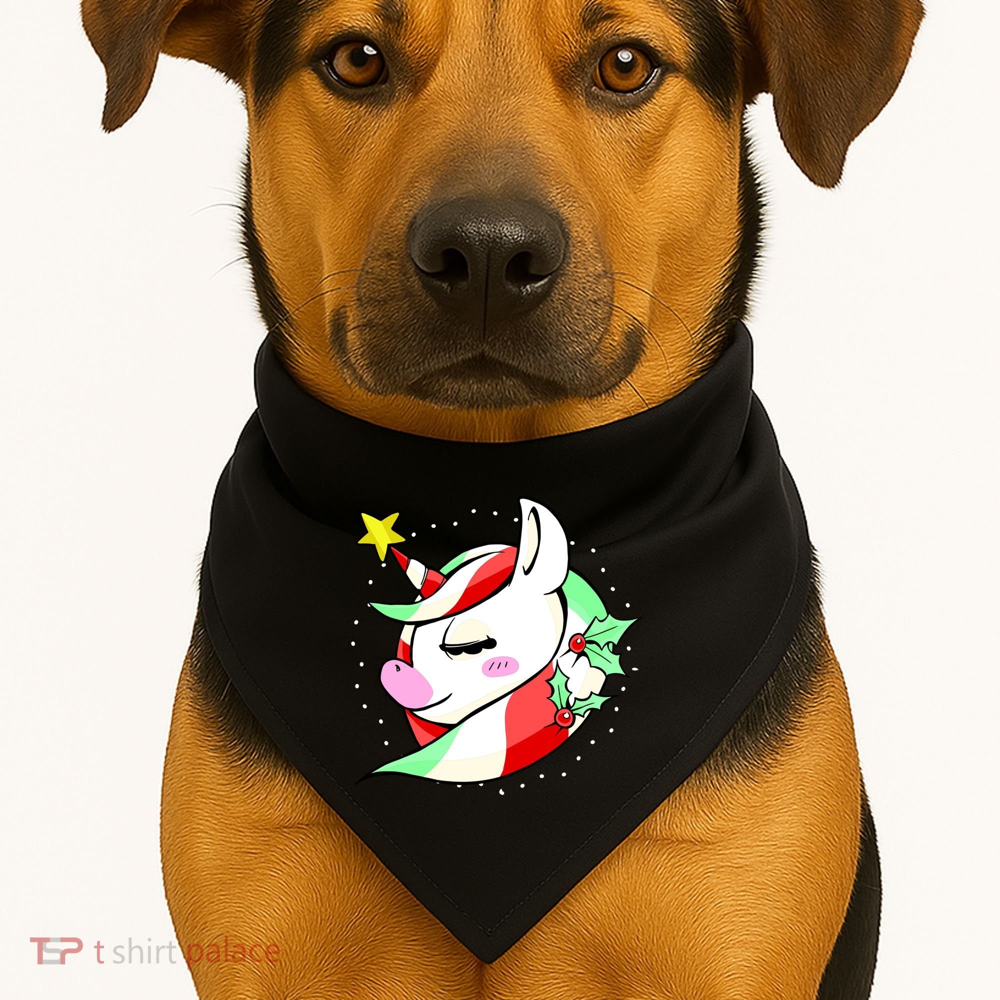 Cute Christmas Unicorn Star Mistletoe USA-Made Doggie Bandana