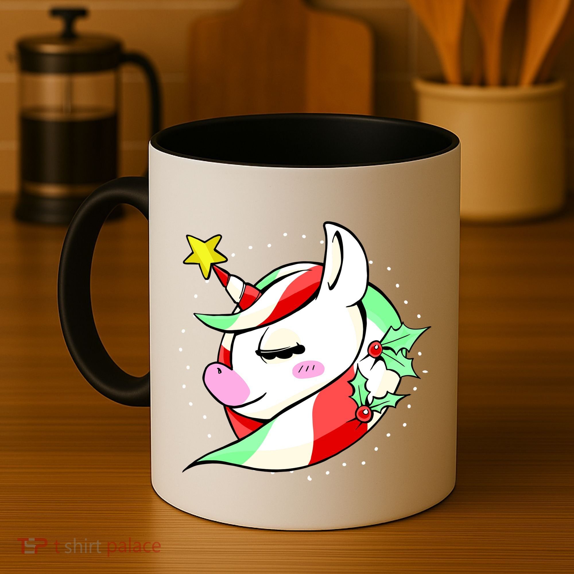 Cute Christmas Unicorn Star Mistletoe Coffee Mug