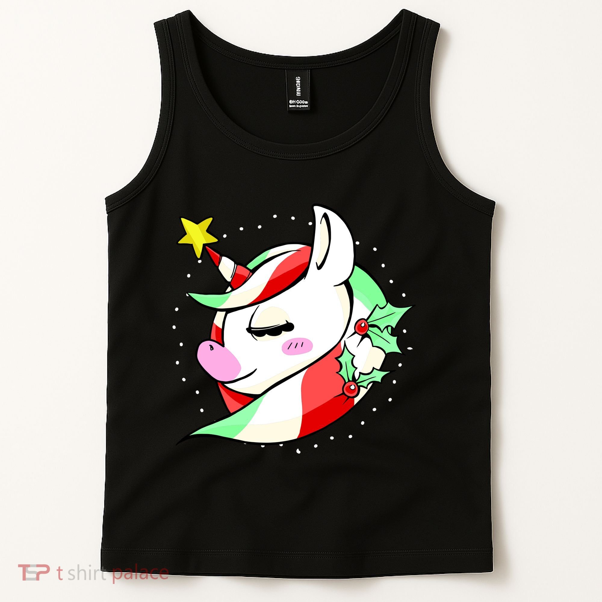 Cute Christmas Unicorn Star Mistletoe Tank Top