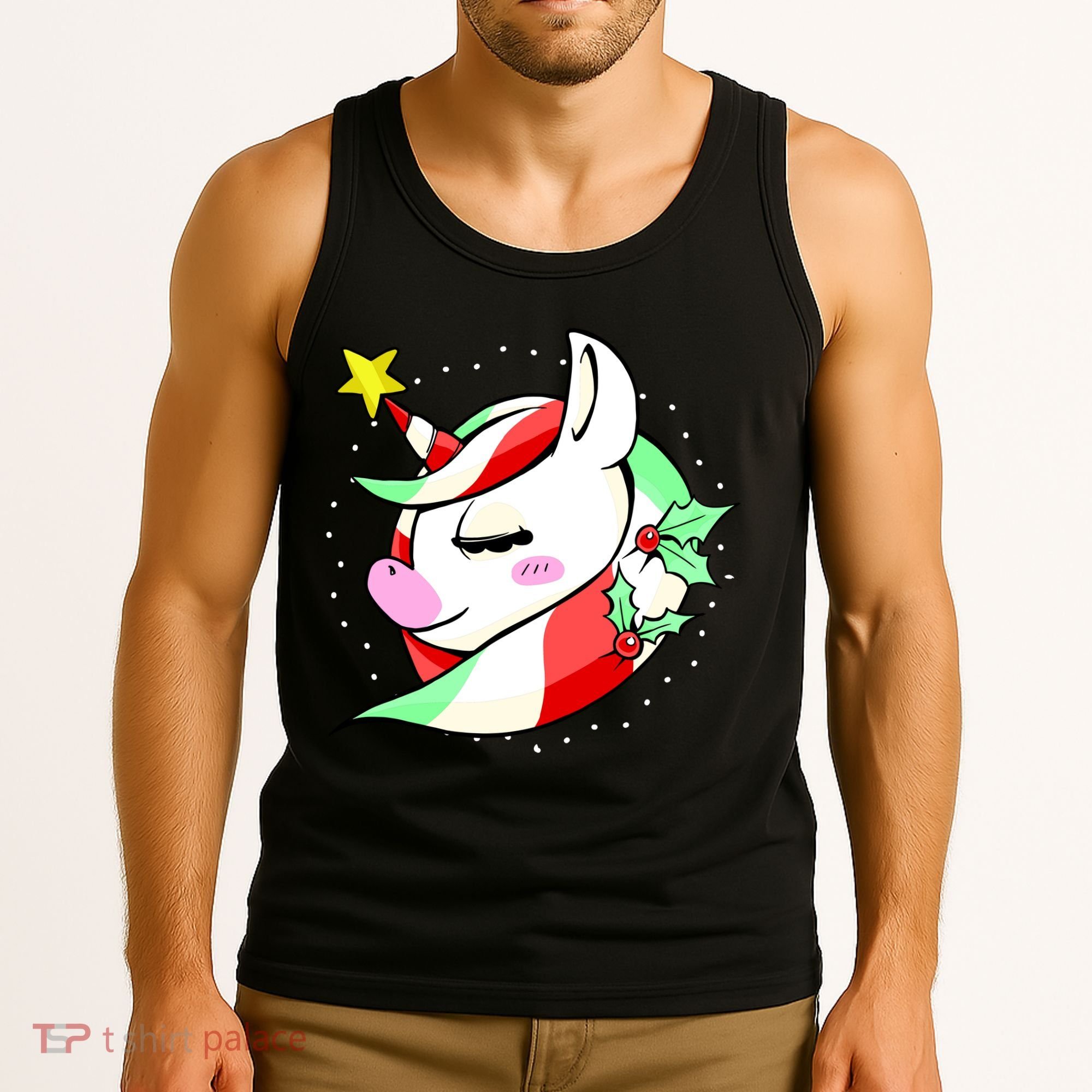 Cute Christmas Unicorn Star Mistletoe Tank Top