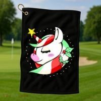 Cute Christmas Unicorn Star Mistletoe Golf Towel thumb 1