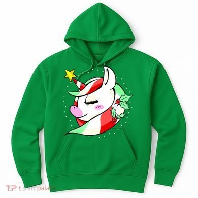 Cute Christmas Unicorn Star Mistletoe Hoodie