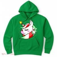 Cute Christmas Unicorn Star Mistletoe Hoodie thumb 0