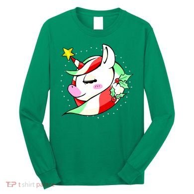 Cute Christmas Unicorn Star Mistletoe Long Sleeve Shirt