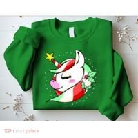 Cute Christmas Unicorn Star Mistletoe Sweatshirt thumb 2