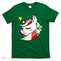 Cute Christmas Unicorn Star Mistletoe T-Shirt thumb 0