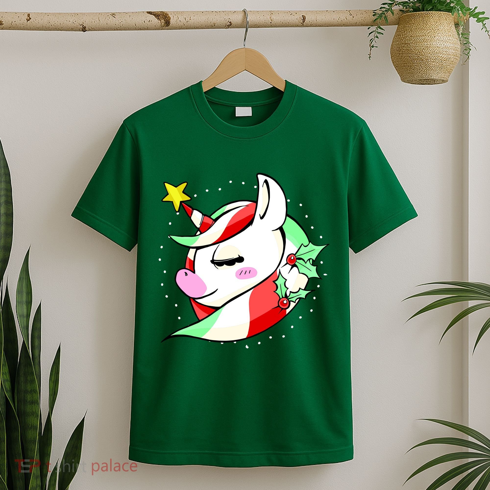 Cute Christmas Unicorn Star Mistletoe T-Shirt