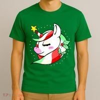 Cute Christmas Unicorn Star Mistletoe T-Shirt thumb 3