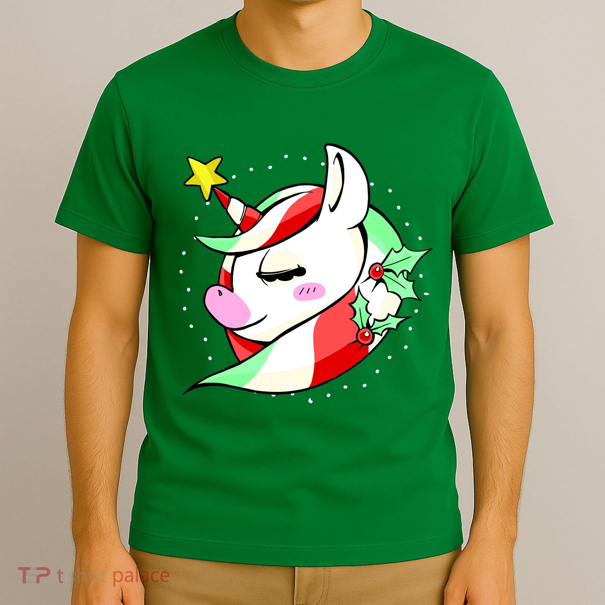 Cute Christmas Unicorn Star Mistletoe T-Shirt