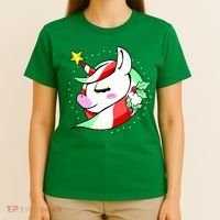 Cute Christmas Unicorn Star Mistletoe T-Shirt thumb 4