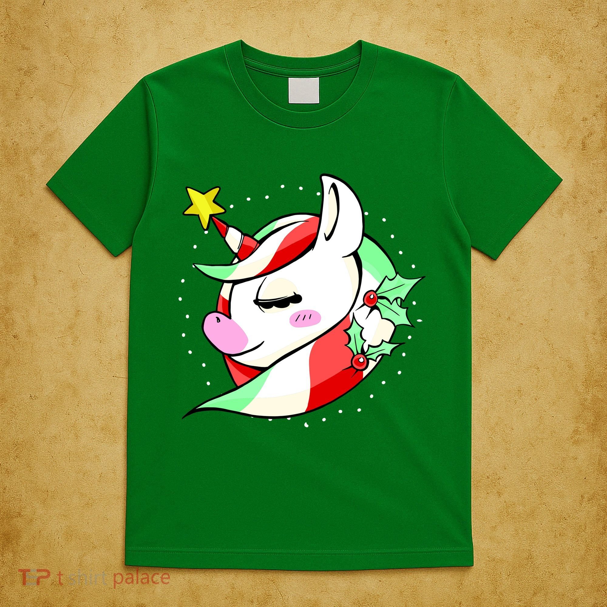 Cute Christmas Unicorn Star Mistletoe T-Shirt